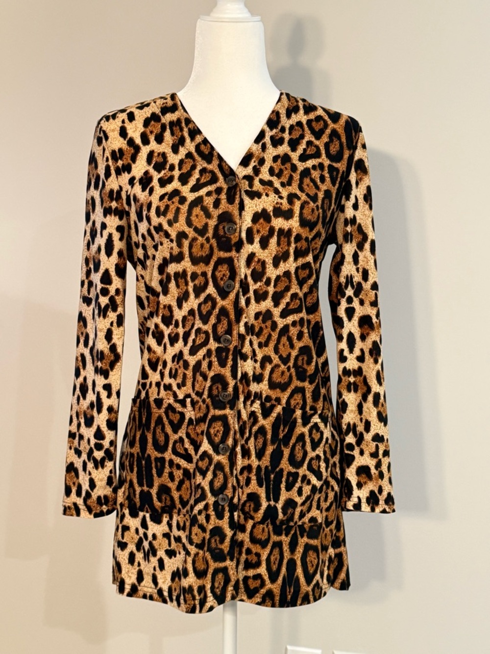 Leopard Print Button-Front Tunic - Brown & Black